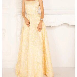 Lucci Lu Formal Prom Dress Women's 10 Yellow Embroidered Long Ball Gown NWT